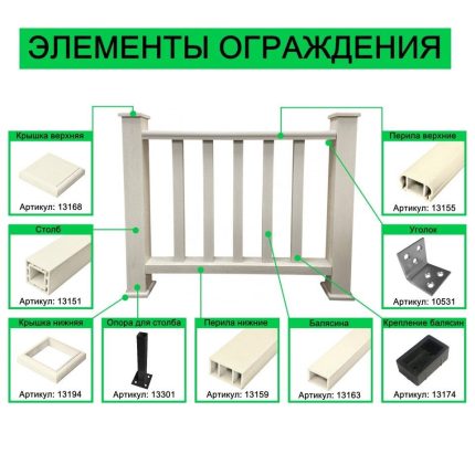 Перила верхние из ДПК Faynag Wood Слоновая кость 1500х95х50 мм